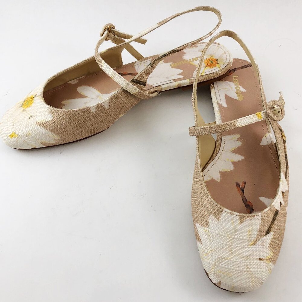 Larroude Cream & Tan Floral Slingback Flats